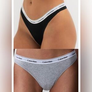 Calvin Klein Logo Waistband Bikini Style Thongs - Black & Heather Gray